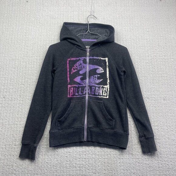 VTG Y2K Billabong Billy Girls Hoodie Zip Up Girl Sz M Skater Grunge Grey Surf - Picture 1 of 14